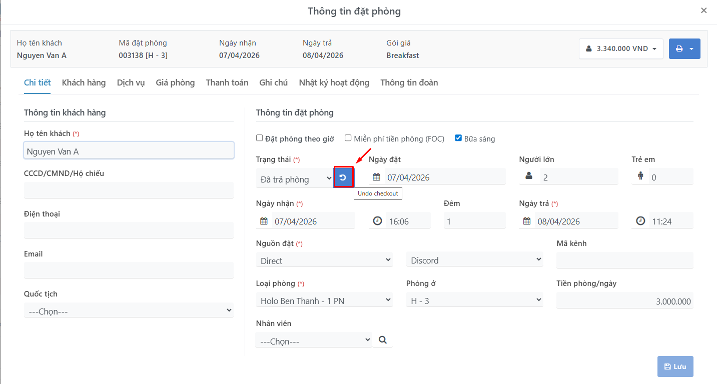 thao tác undo checkout